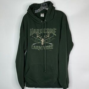 Vintage Hardcore Carnivore Deer Skull Green Hooded Sweatshirt Size XL